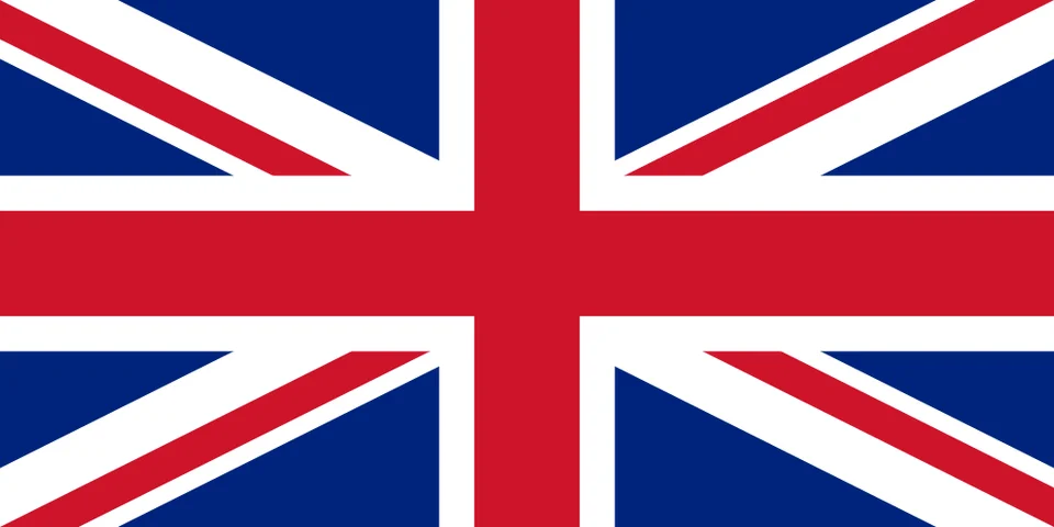 Die Flagge des Vereinigten Königreichs — der Union Jack: die kombinierten Kreuze von St. Georg, St. Andreas und St. Patrick in Rot, Weiss und Blau.